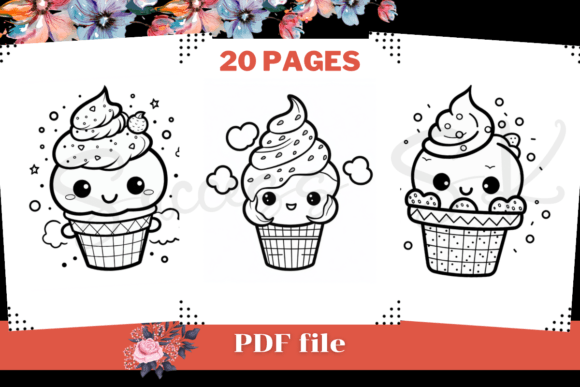 Cute Ice Cream Coloring Page 4, KDP
