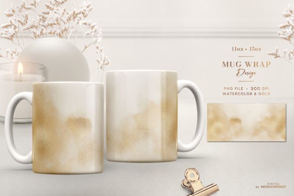 Mug Sublimation Beige Gold Watercolor