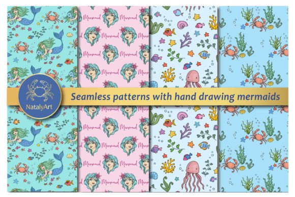 Set of Seamless Patterns with Mermaids: A Versatile Design Resource